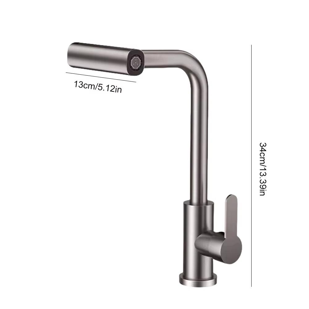 Silver Kitchen Faucet, Gray Rotating Waterfall Nozzle, Sink Mixer, Brushed Nickel Faucet Accessories, Four Functions