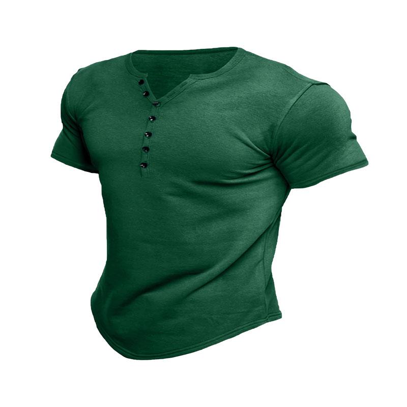 Мужская рубашка Henry Classic Style с короткими рукавами, повседневная мужская футболка в стиле ретро с V-образным вырезом и застежкой на пуговицы, очаровательный подарок для друзей
