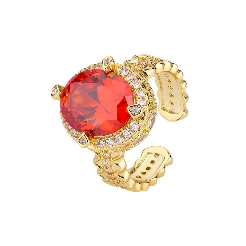 Медное покрытие Золото Ювелирные изделия Винтаж Кольцо Циркон Кристалл Зеленый Цирконий Королевский Синий Открытое Кольцо Мода Мода Женская