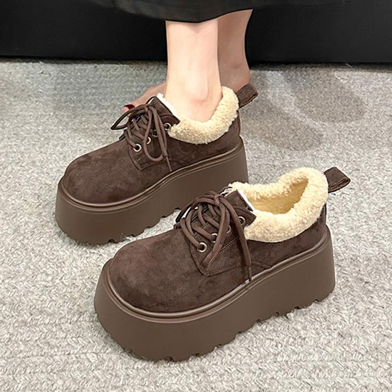 Модные женские ботильоны на платформе, замшевые туфли на плоской подошве, короткие плюшевые теплые ботинки, тренд 2025 года, зимние модные короткие сапоги, удобные, новые женские ботинки