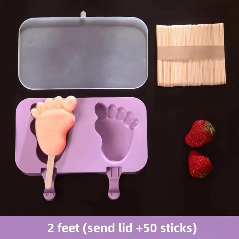Silicone Ice Cream Mold Popsicle Siamese Molds with Lid DIY Homemade Ice Lolly Mold Cartoon Cute Image Handmade Kitchen Tools