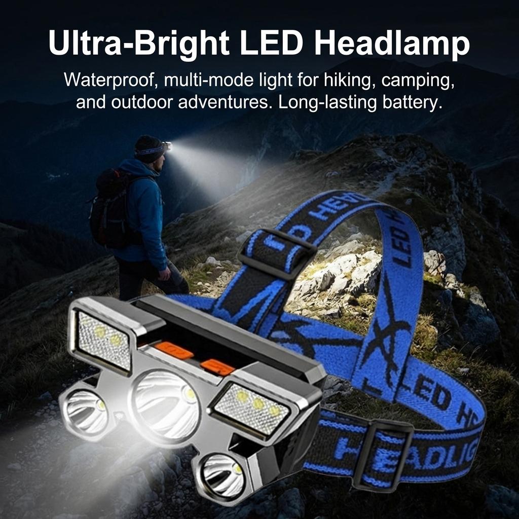 LED Five-Core Headlamp Rechargeable Outdoor Fishing And Mining Lamp With Long Battery Life