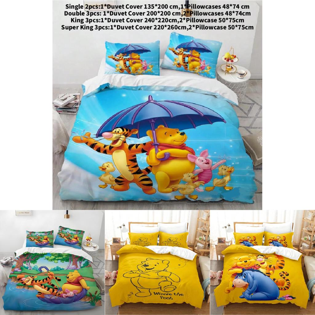 Pooh Bear Children Bedding Set With Active Dyeing For Toddler Bed Decor