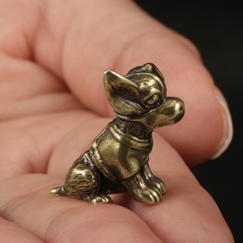 Solid Copper Puppy Miniatures Figurines Antique Brass Ornaments Cute Dog Statue Tea Pet Desk Ornaments Home Decoration Crafts