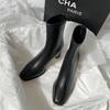 Ретро Массивные Корень Лодыжки для Женщин Модные Квадратный Носок Боковая Молния Удобная Мягкая Кожа Высокие Каблуки Женские