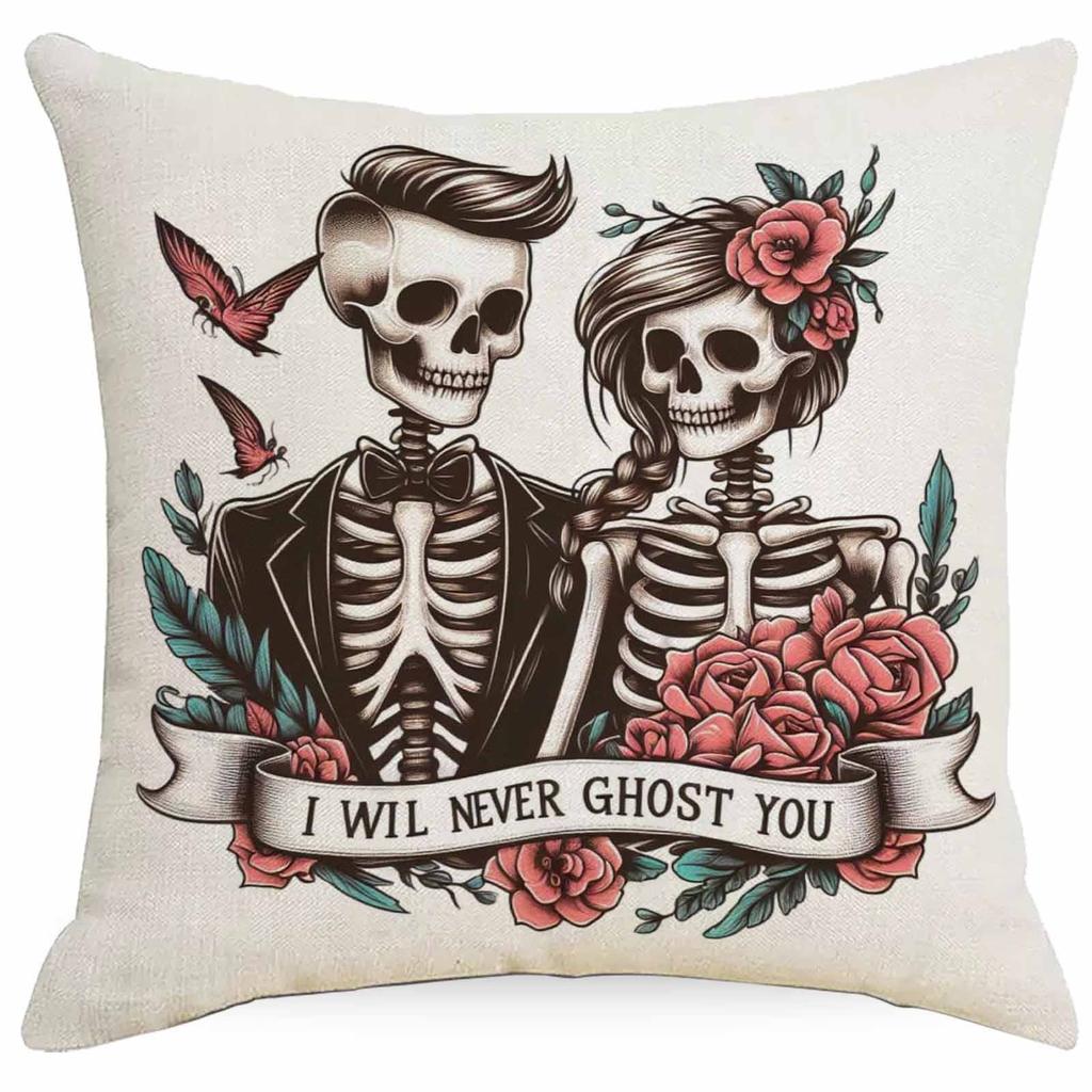 Halloween Couple Skull Print Pillowcase Home Sofa Cushion Pillowcase
