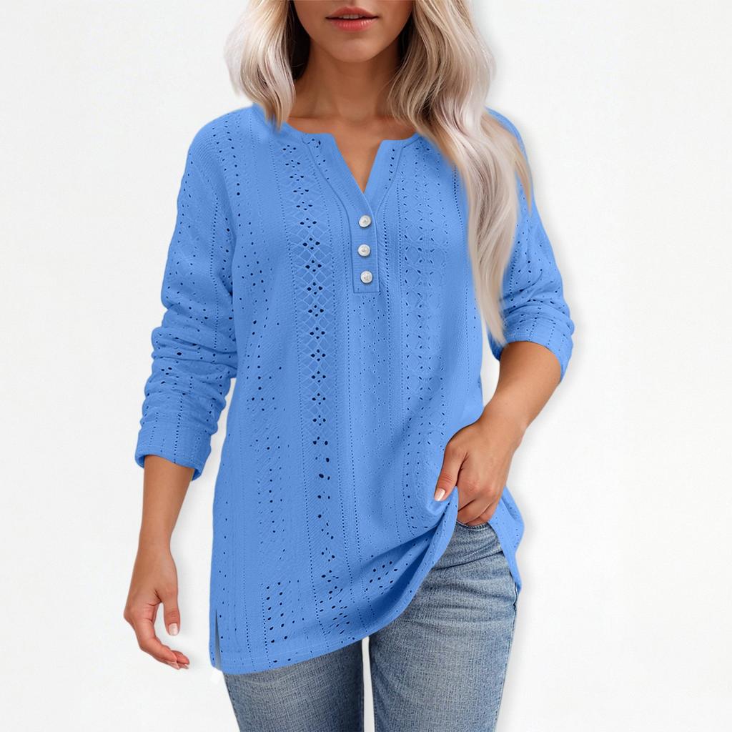 Жен. Футболка Футболка С принтом Пуговицы Рукав 3/4Ежедневно Выходные Мода Классический Топ с v-образным вырезом Обычный