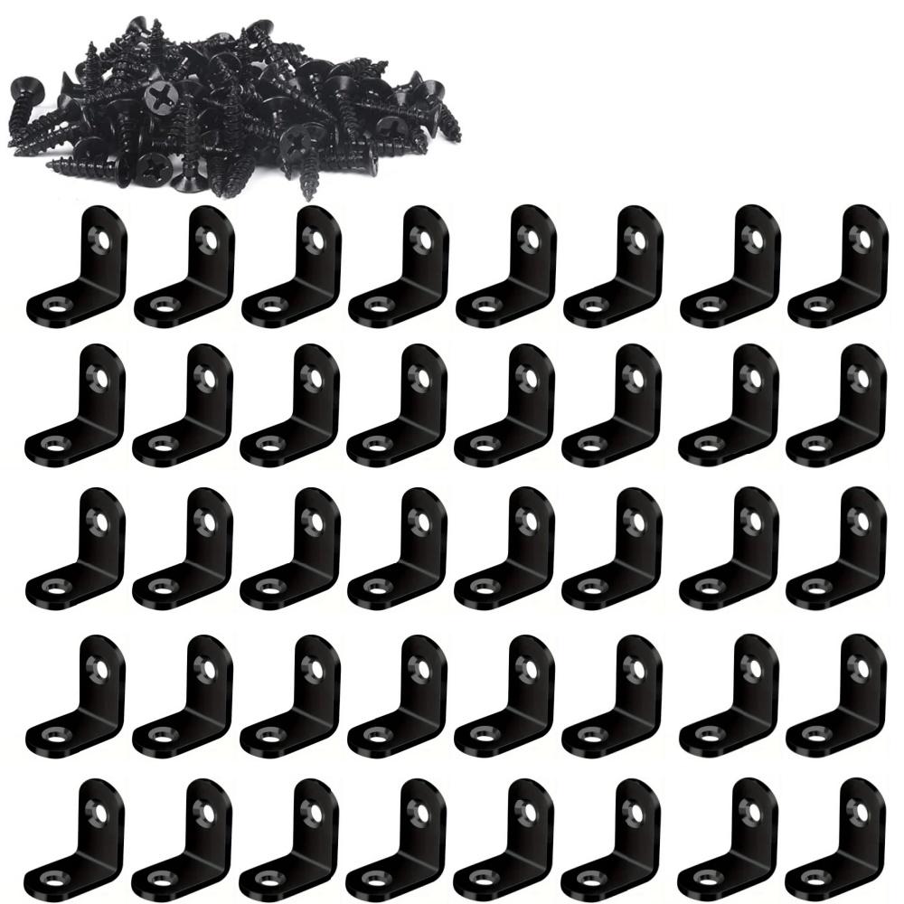 100-10PCS Stainless Steel L-shaped Corner Bracket 90 Degree Furniture Layer Board Fixed Connection Angle Bracket with Screws