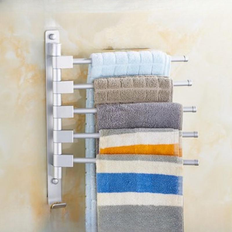 Stainless Steel Punch Free Towel Bar Rotating Towel Rack Bathroom Kitchen Wall-mounted Towel Polished Rack Holder Hardware