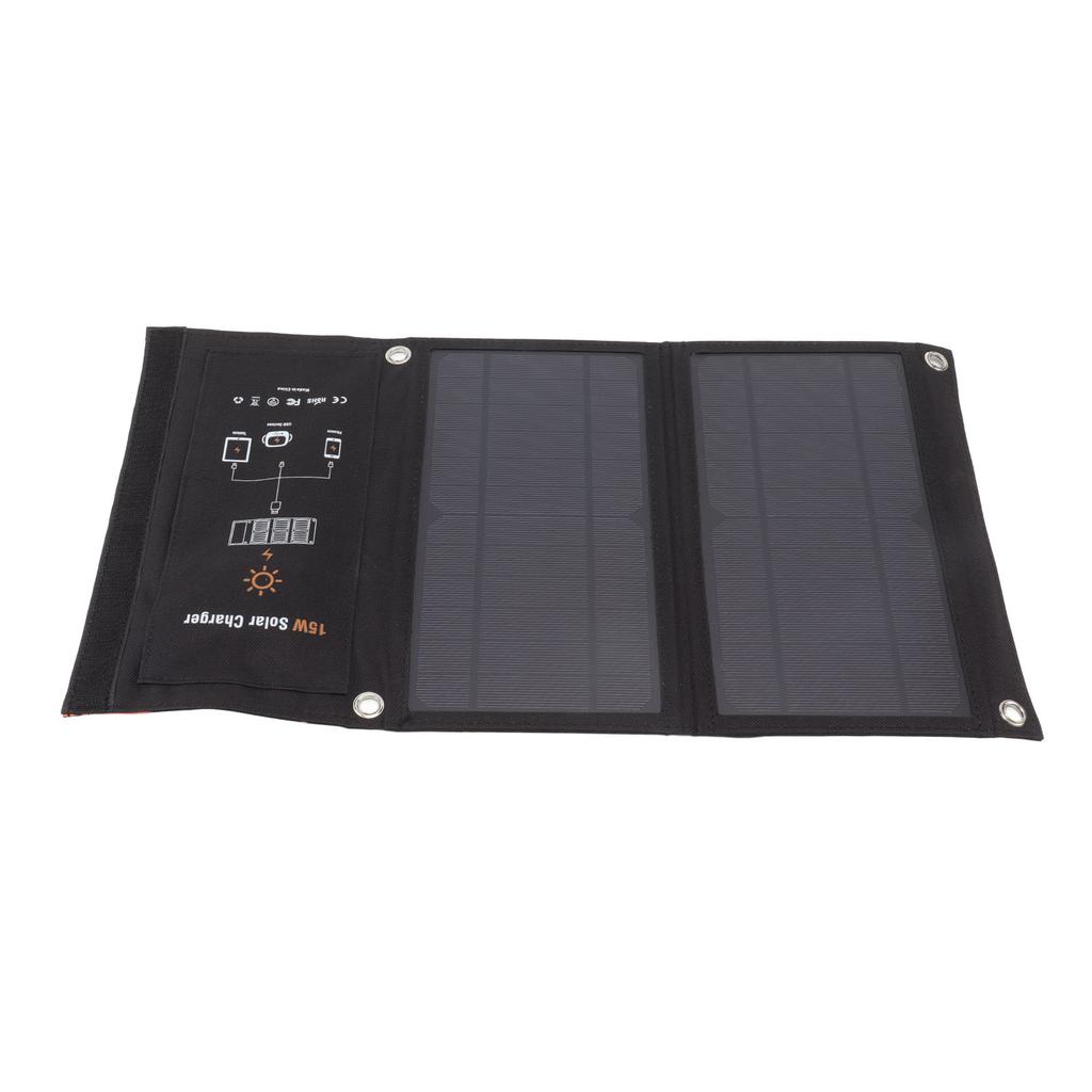 15W Monocrystalline Solar Panel Charger Dual USB Foldable Solar Charging Pack Outdoor Phone Power