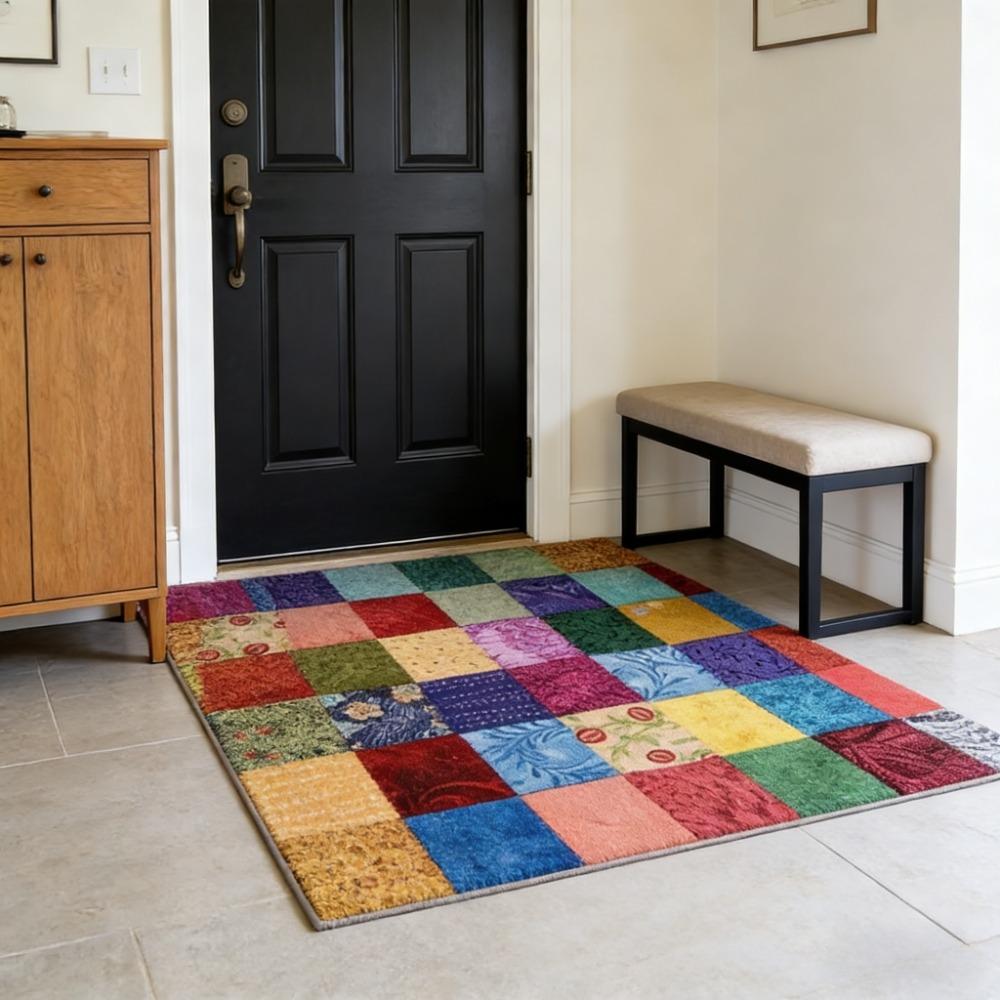 Large Patchwork Rug, Jumbo Non‑Slip Machine Washable Stain‑Resistant Mat for Under Bed Bedroom Hallway Outdoor Use