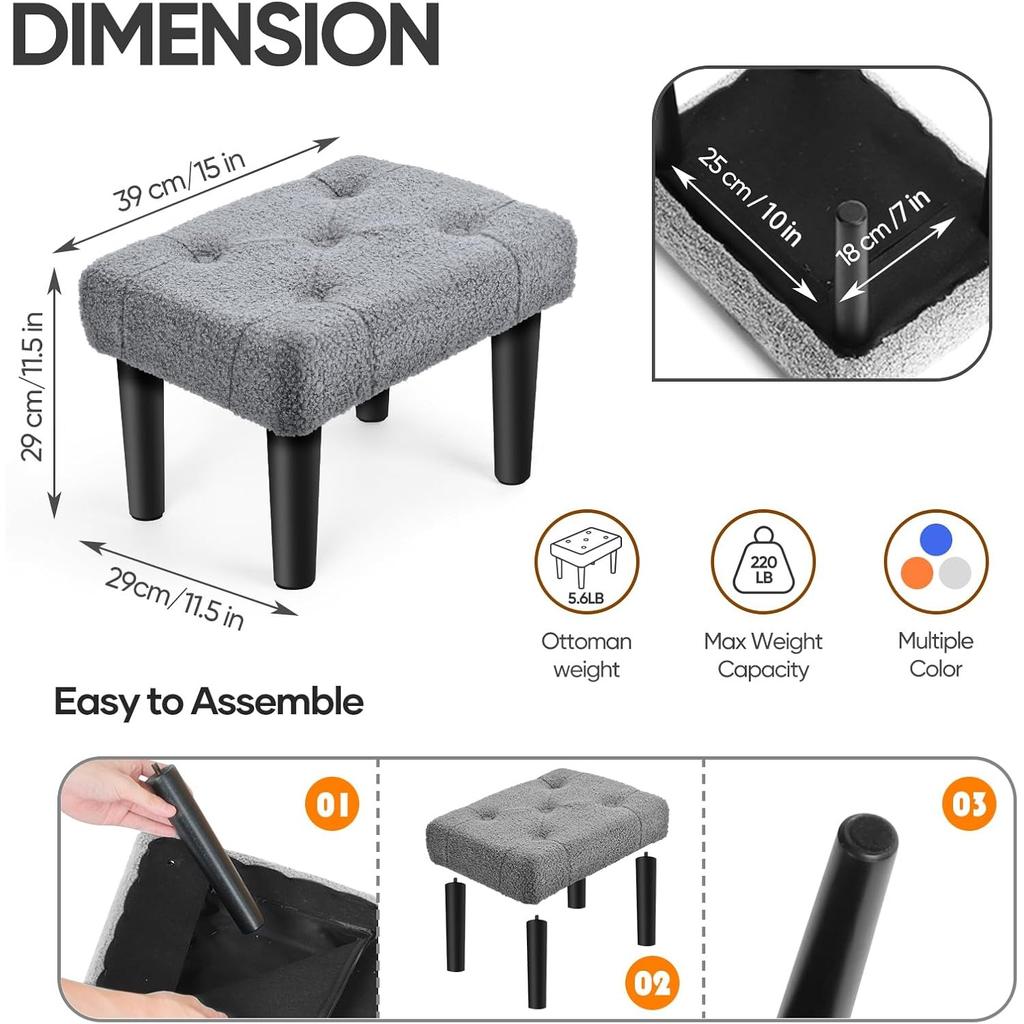 Маленькая подставка для ног пуф на ножках, плюшевый вельветовый табурет для офиса, гостиной, общежития, спальни | Серый