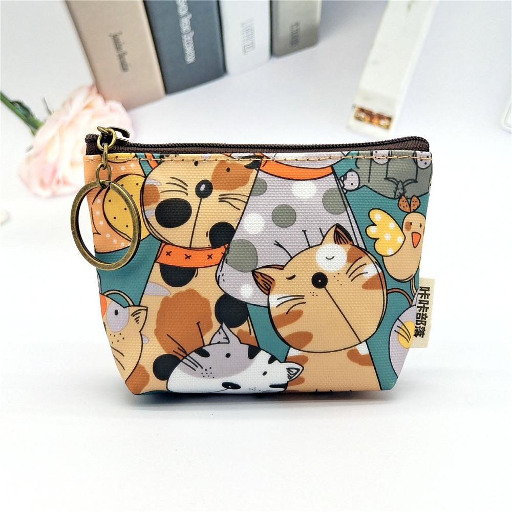 Women Polyester Waterproof Cartoon Print Keychain Wallet Small Organizer Pouch Ladies Money Bag Coin Purse for Children Girl Boy
