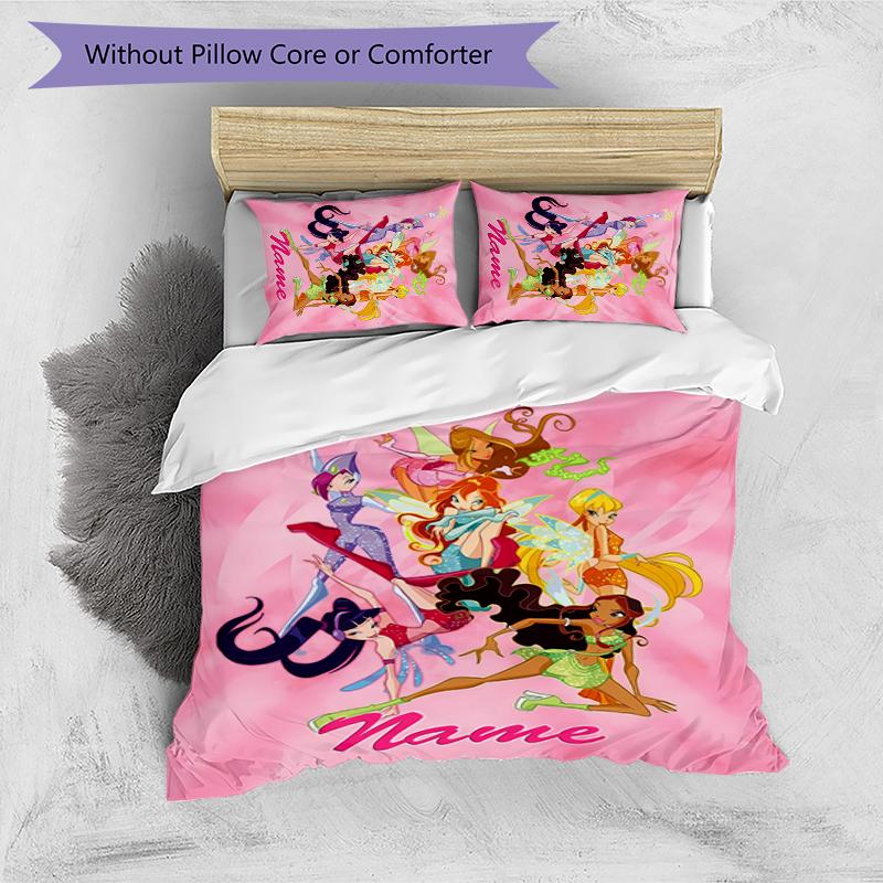 3pcs Custom Name Winx Club Bedding Set Duvet Cover Closure Includes 1 Duvet Cover & 2 Pillowcases for All Seasons Bedroom Decor