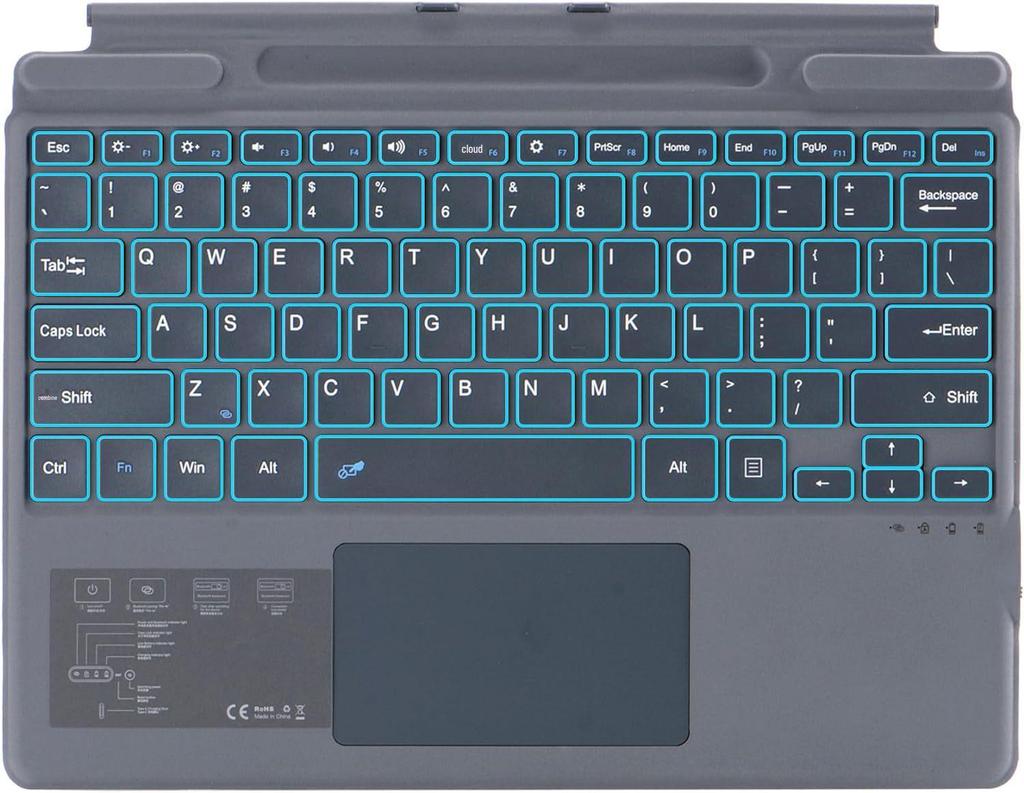 Чехол-клавиатура с подсветкой Bluetooth для Surface Pro 10/11 с отделением для стилуса и магнитным креплением