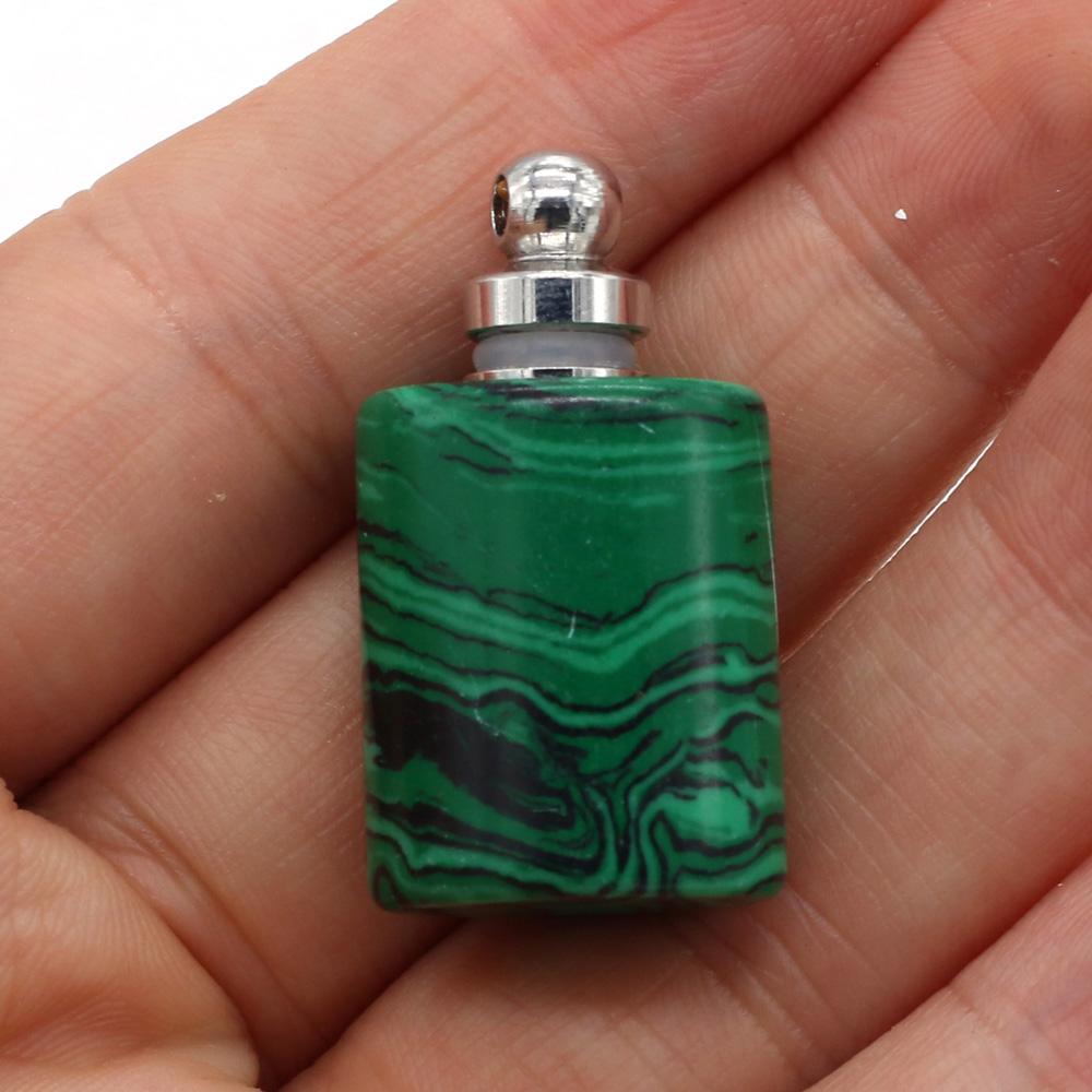 1Pc Flat Cylindrical Natural Stone Perfume Bottle Pendant, Reiki Healing Crystal Gems Charms for DIY Necklace Hanging Decorative Jewelry Making Crafts
