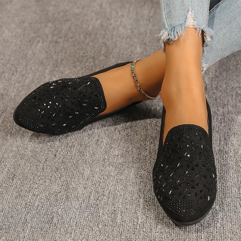 Модные женские замшевые мокасины с кристаллами, туфли с острым носком, балетки, осень 2024 г., дизайнерские новые повседневные туфли для прогулок, удобный бренд Femme Zapatos