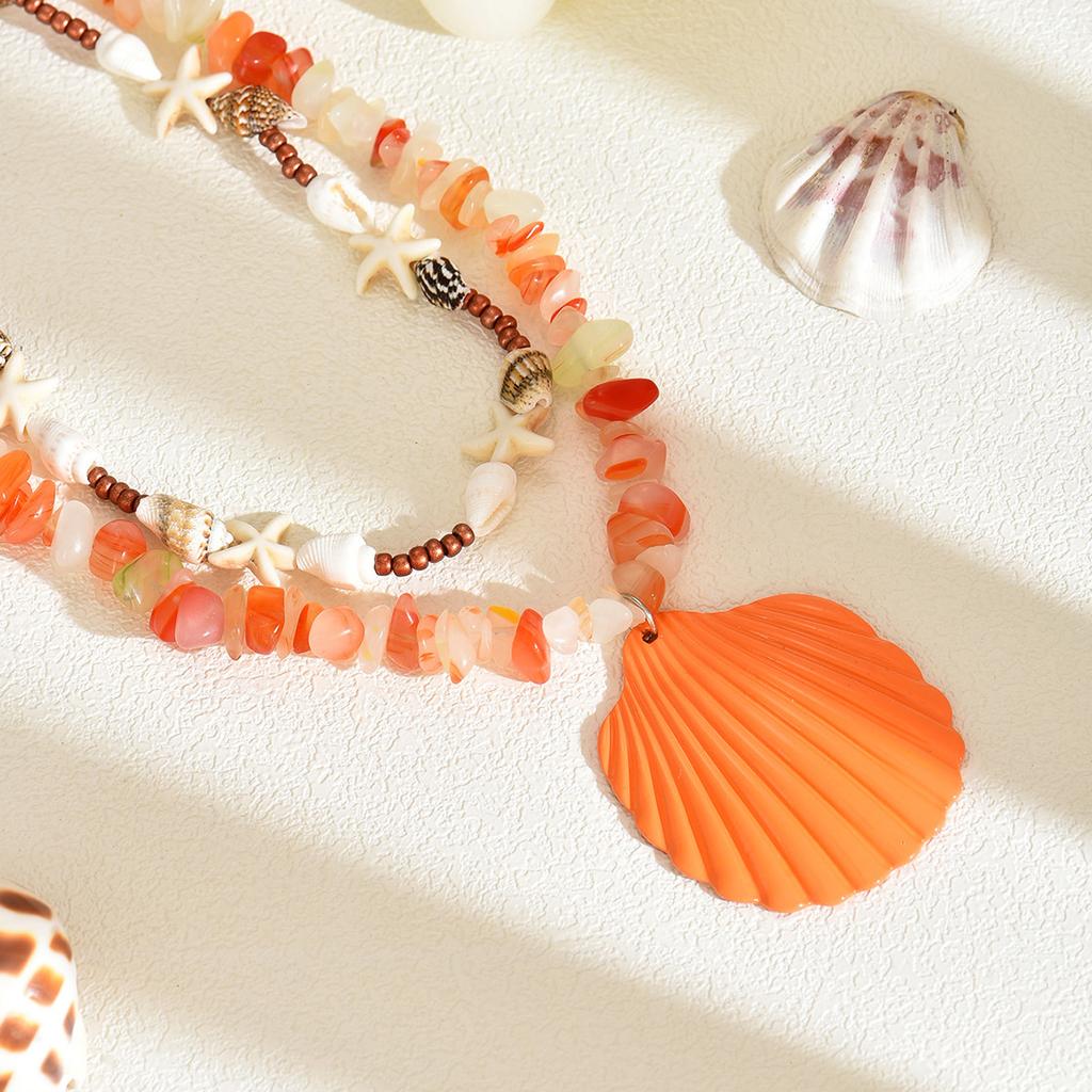 Ожерелье с подвеской в виде оранжевой морской звезды для женщин, богемный океанический стиль, ювелирное украшение из ракушек, подарок