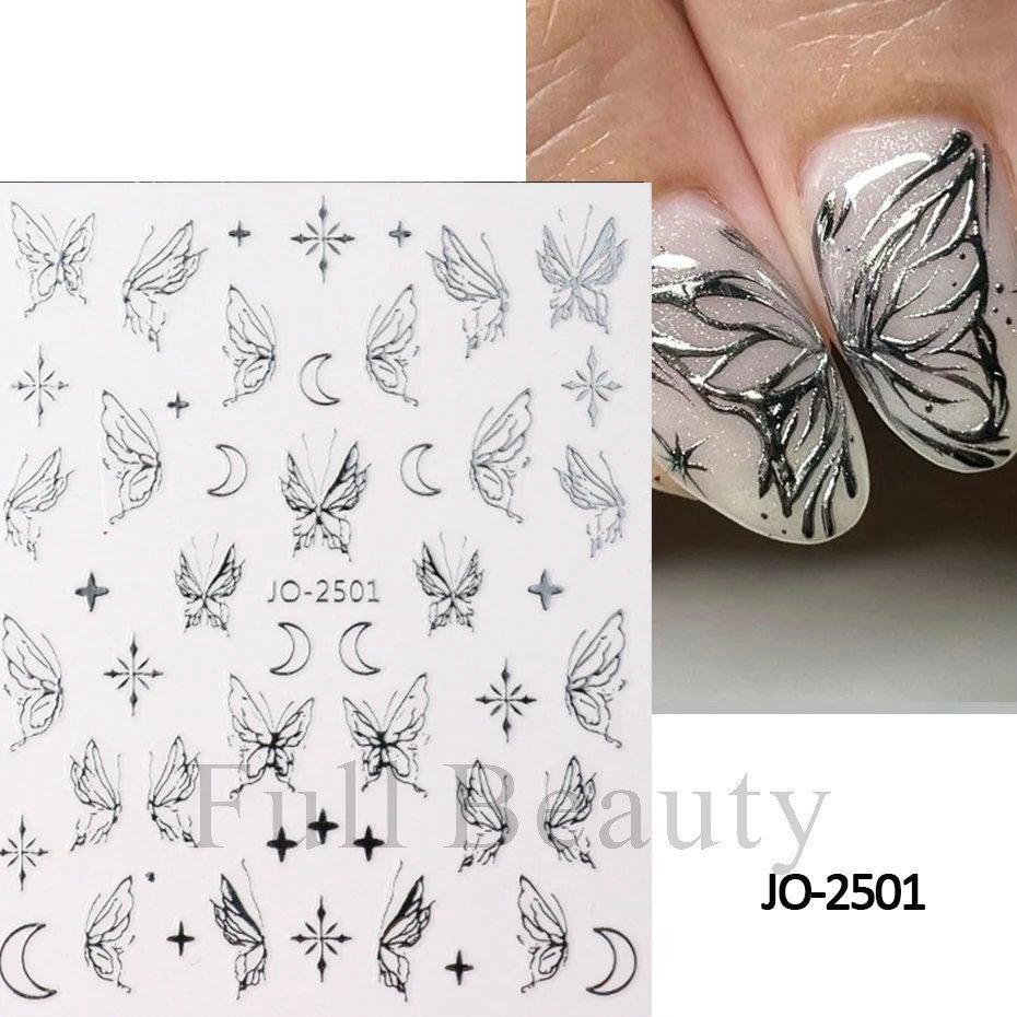 Лазерные наклейки для ногтей, бабочка, сердце, звезда, дизайн, клейкие слайдеры, наклейки для дизайна ногтей, маникюрные украшения