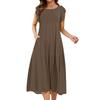 Женское цельное платье с короткими рукавами, расклешенными рукавами, свободное повседневное платье с круглым вырезом