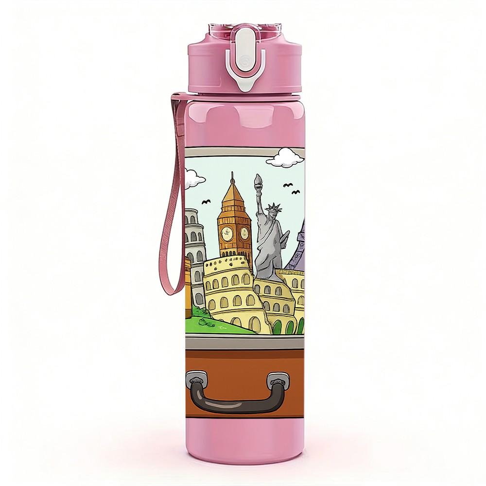1PC Suitcase Travel 750ml Color Plastic Sports Water Bottle Leakproof Flip Straw Lid Suitable for Sports Office Home Use