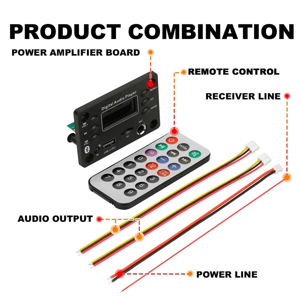 DC 5V 12V Bluetooth 5.0 MP3 плата декодера Громкая связь Автомобильная аудиосистема Микрофон USB TF FM радио MP3 музыкальный плеер Динамик с пультом