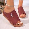 Fashion Comfortable Soft Sole Non Slip Mom's Shoes Casual Pu Slip On Sandals Round Toe Medium Wedge Heels Slides Women 2025 Summer