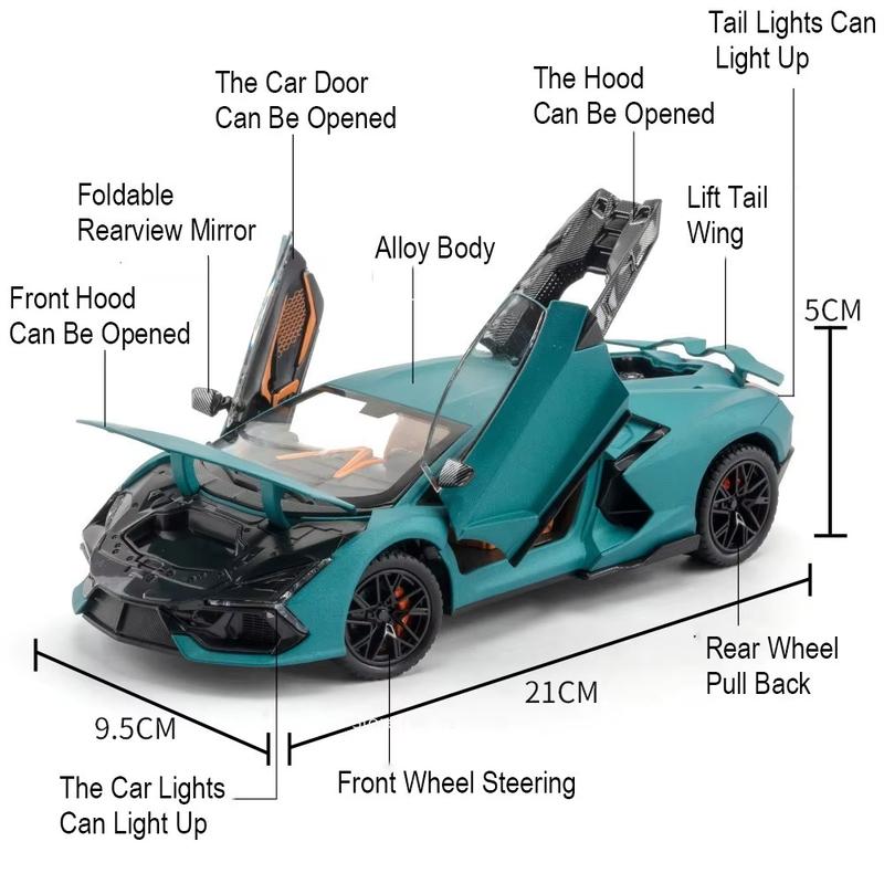 1/24 New Revuelto Sports Car Toy Model Alloy Die-cast Doors Can Be Opened and Lifted Tail Wing Sound Light Vehicle Collection Children's Gift