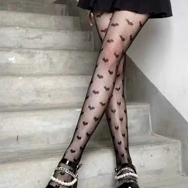 Women's Tights Love Heart Fishnet Stockings.Sexy Ladies Faux Tattoo Hollow Out Mesh Fishnet Pantyhose Female Club Party Hosiery