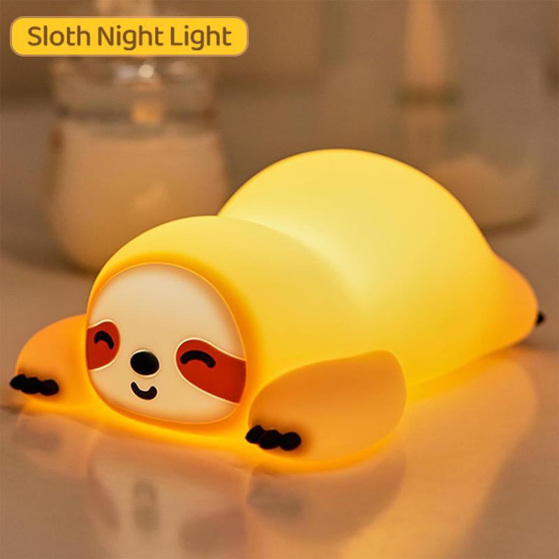 Silicone Soft Sloth Night Light USB Rechargeable Touch Control Dimmable Bedside Lamp for Nursery Kids Babies Gift Decor