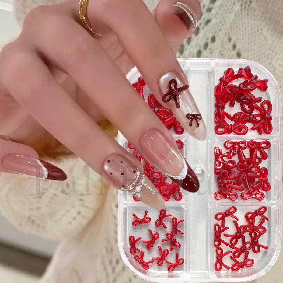 Nail Art Jewelry, New Year'S Festive Three-Dimensional French Bow-Sized Mixed Nail Jewelry