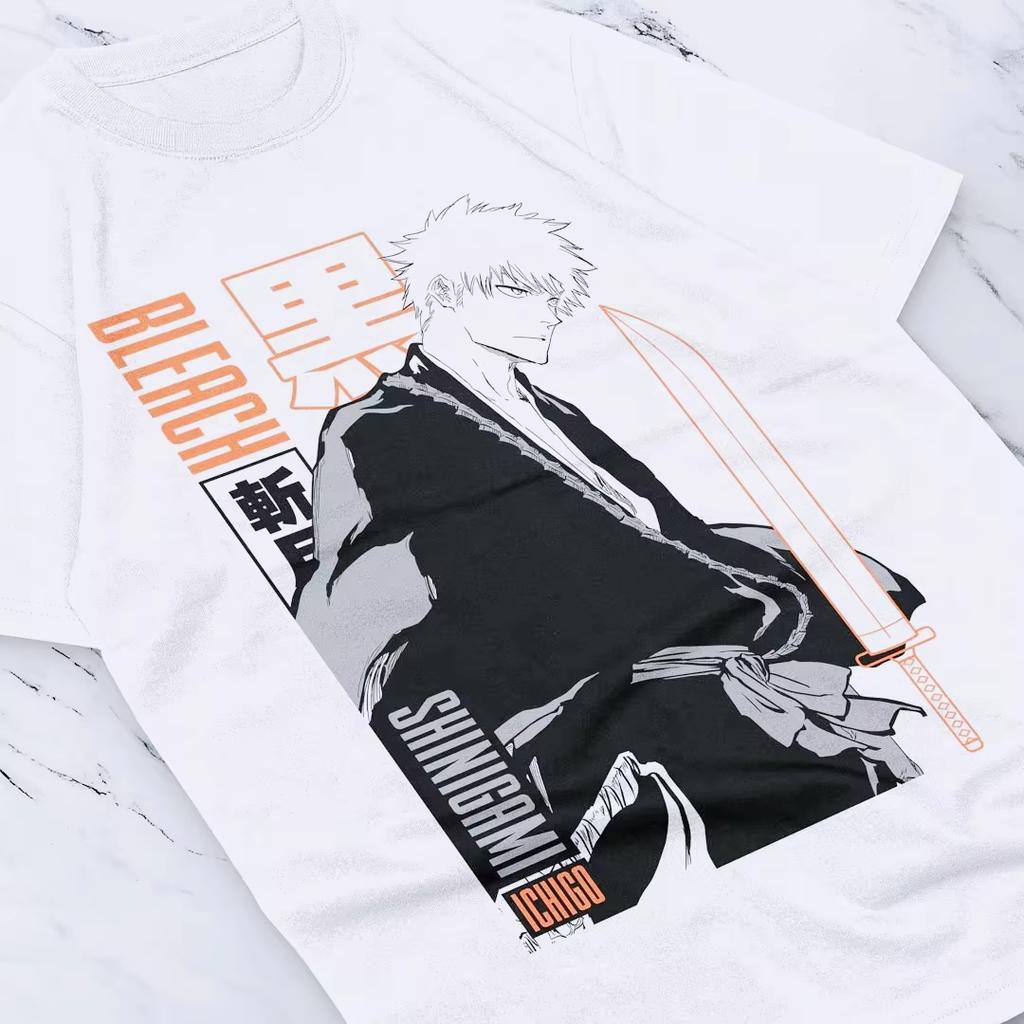 2026 Vintage BLEACH Tee, Ichigo Kurosaki Shinigami Anime Print, Oversized Cotton Streetwear T-Shirt for Fans