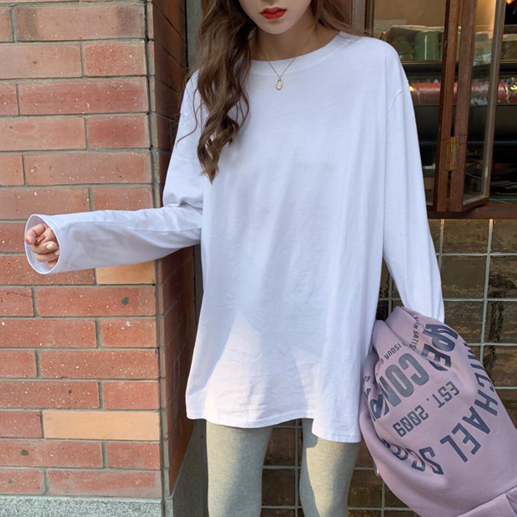 Белая футболка с длинными рукавами для женщин на весну и осень, новая свободная нижняя одежда из чистого хлопка, модная базовая рубашка, топ на раннюю осень