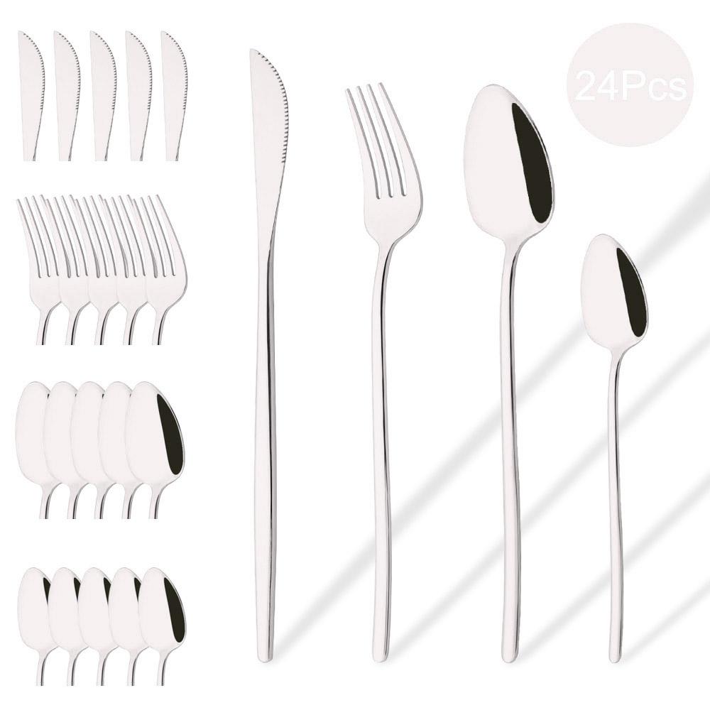 Набор столовых приборов Western, 24 предмета, столовая посуда из нержавеющей стали, черная серебряная ложка, вилка, нож, столовый набор, домашние столовые приборы
