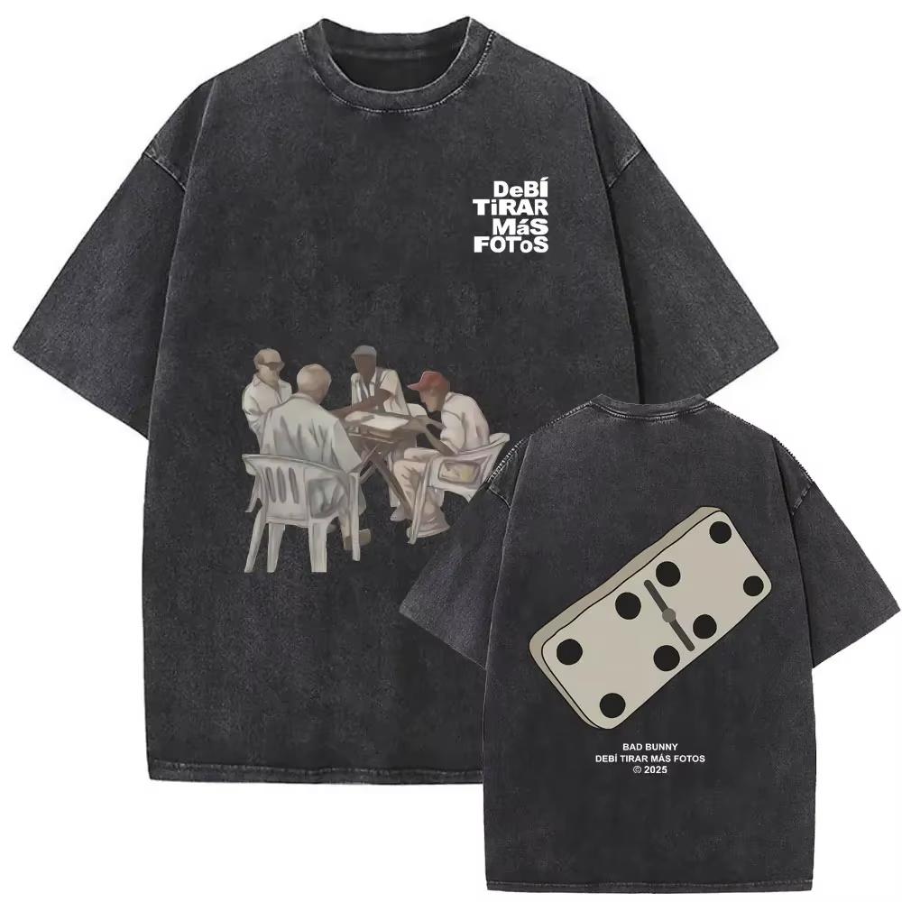 Washed Vintage Bad Bunny Un Verano Sin Ti Graphic Tshirt Mens Fashion Oversized Streetwear Women High Quality Cotton T Shirts