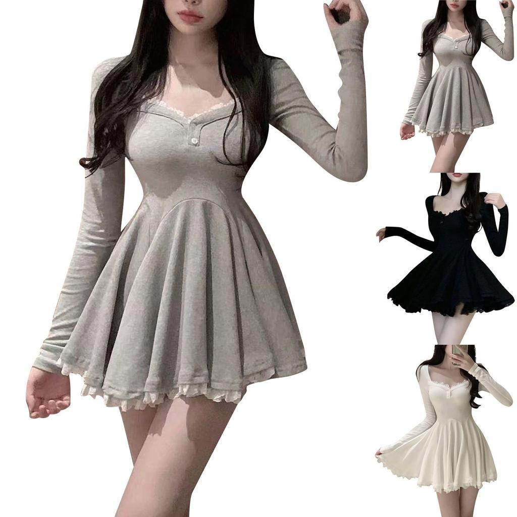 Женское сексуальное платье принцессы с кружевным краем и длинными рукавами на талии