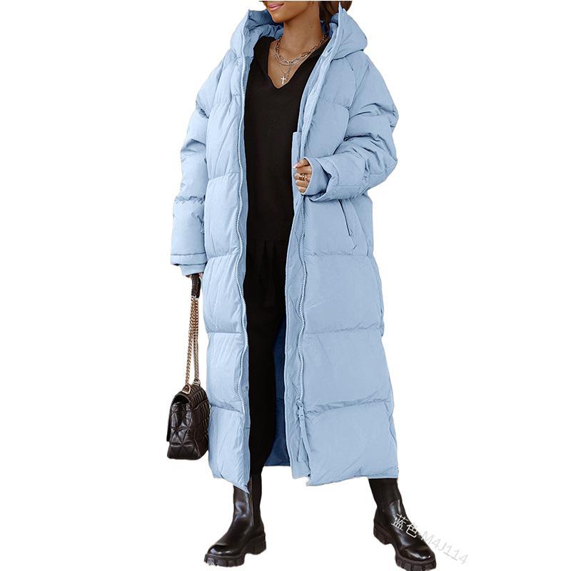 Women Winter Full Length Jacket Down Cotton Puffer Coat Fur Hooded Long Parka