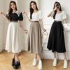 Spring Women High Waist A-line Sashes Skirt 2022 New Style Elegant Mid-length Long Office Lady Solid Skirt