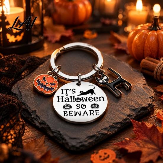 Creative Holiday Gifts Halloween Keychain Ghost Pumpkin Key Ring Charm Gift for Stainless Steel Spooky Decoration Accessories Backpack