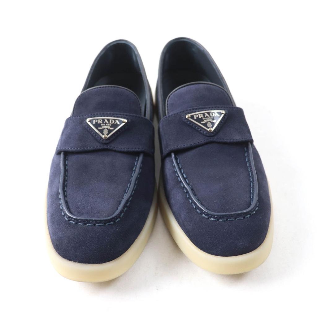 Excellent PRADA loafers Triangle logo Navy Suede leather Women 35.5 1D222N Used