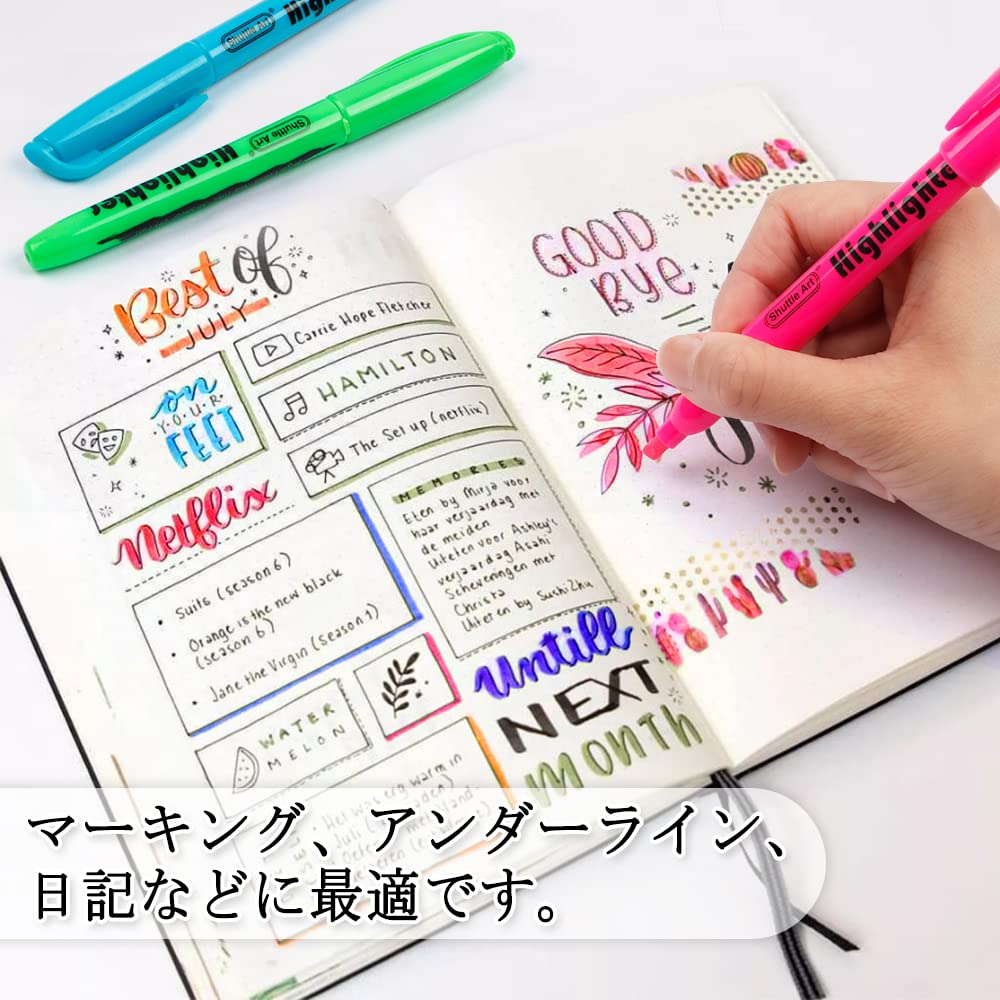 Shuttle Art Highlighter 10 Chisel Large Ideal for Diary and Pens, Colors, 30-Pack. Water-based, Tip, Quick-Drying, Bleed-Resistant, Capacity.