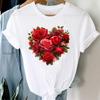 (Asian Size) Casual Tee Love Heart Flower Cute Top Short Sleeve T Shirt Fashion Women Clothing Printed O-neck Ladies Female Graphic T-shirts