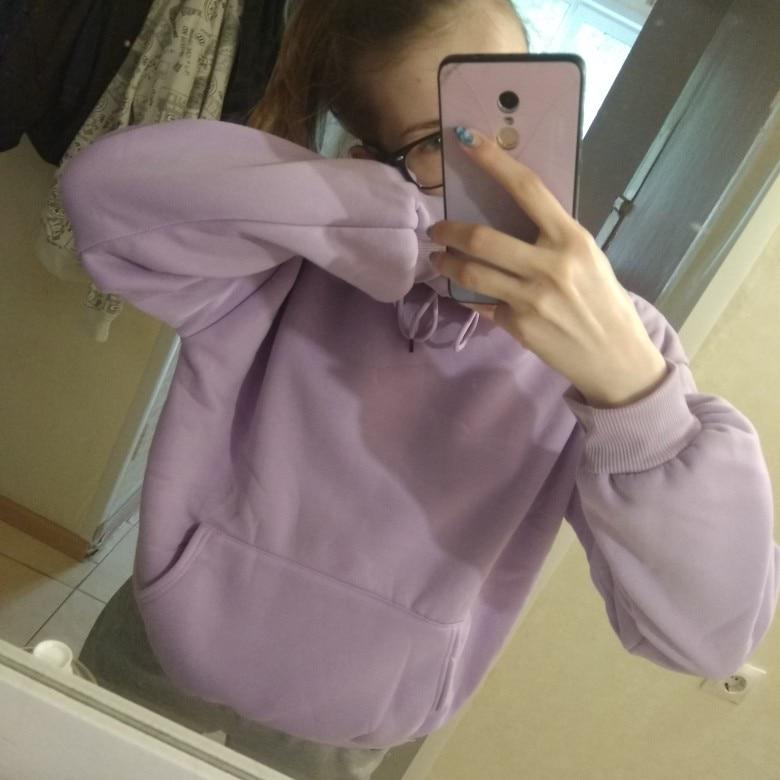 Женские толстовки с длинным рукавом, зимняя плюшевая однотонная толстовка с капюшоном