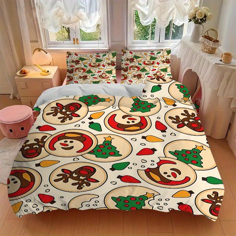 3pcs Christmas Cookies Bedding Set, Breathable and Soft, Suitable for Bedroom Decor (1*Duvet Cover + 1/2*Pillowcases, No Core) yy250821120