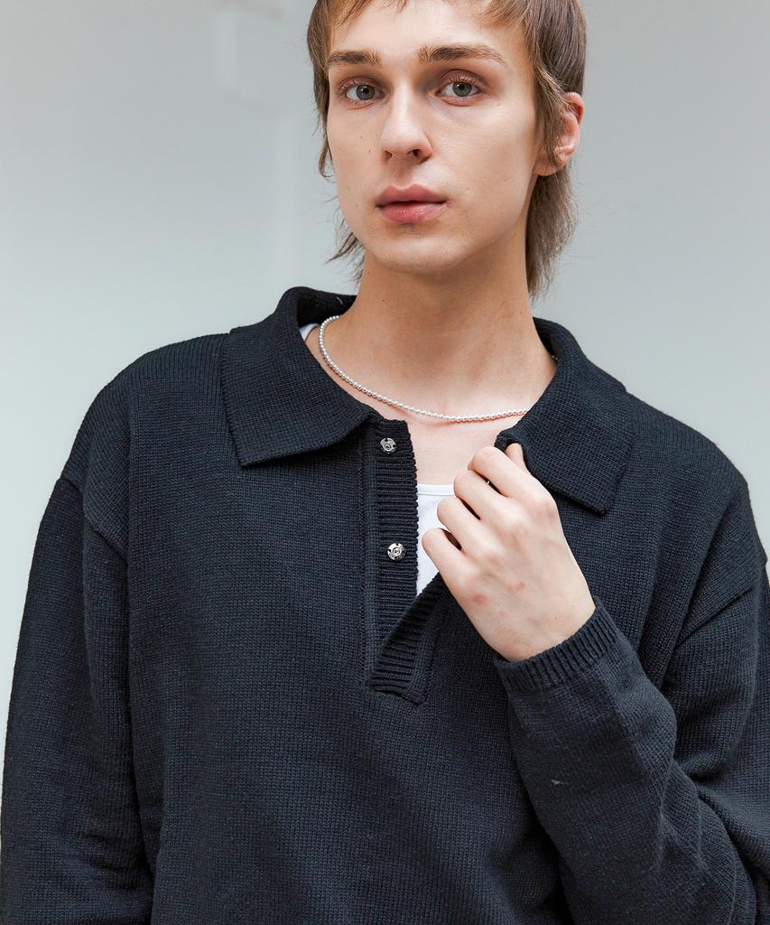 TRIP LE SENS Hidden Snap Collar Knit_Black