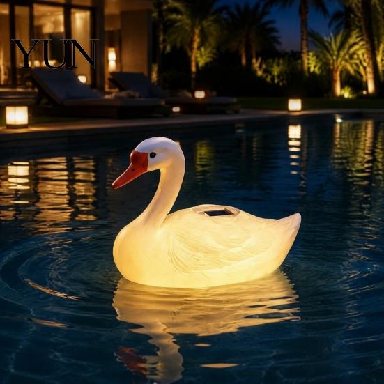 Durable Blow Molded Resin Swan Solar Floating Garden Statue with Warm LED Lights, Waterproof Outdoor Pond Decor Landscaping Night Lights for Backyard