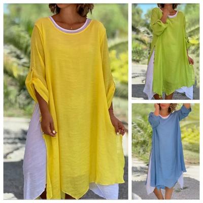 Модное круглое шея с длинными рукавами, асимметричное платье из двух частей для женщин на весну и осень, повседневные платья