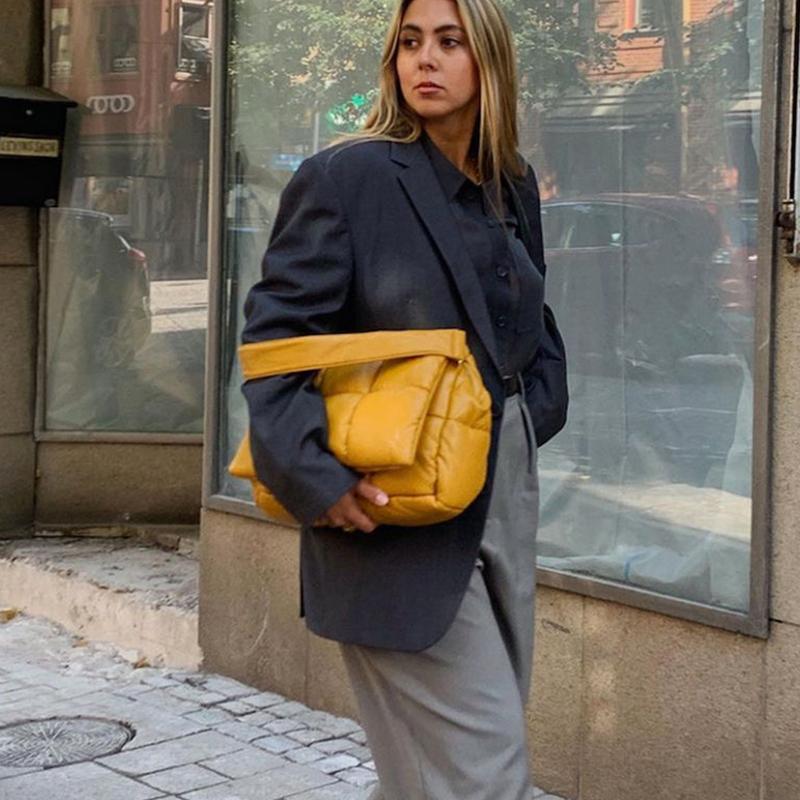 Yogodlns Осенне-зимняя пуховая сумка на плечо, женская сумка из искусственной кожи с клапаном, сумка через плечо, большая вместительная сумка-мессенджер из губки Bolsa