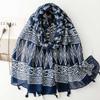 Women'S Soft Navy Blue Bohemian Tassel Scarf, Fashionable Scarf, Headscarf, Travel, Vacation, Beach Wrap, Shawl for Weekend Casual