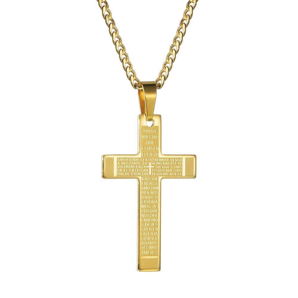 Bible Cross Necklace Gold Color Stainless Steel Pendant & Chain for Men Gift Christian Jewelry 60cm Chain Length